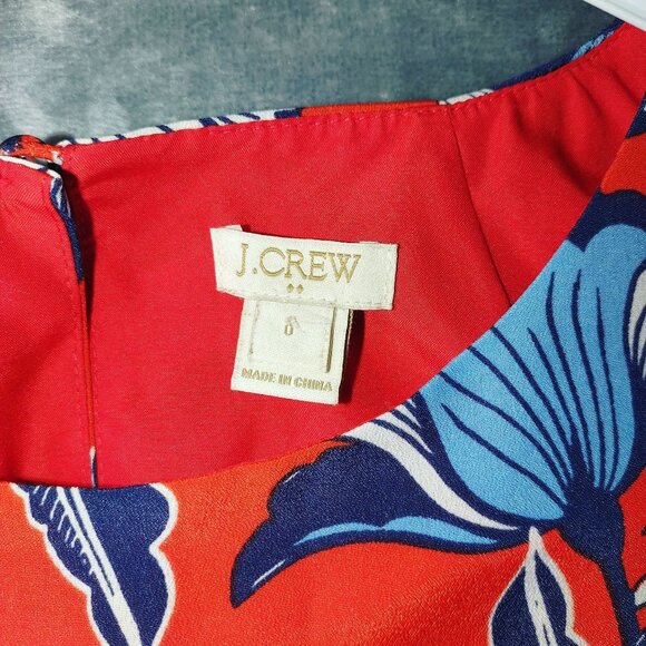 J. Crew Womens Dress 6 Red Blue Floral Print‎ Short Sleeve Shift Retro Summer - Picture 2 of 12